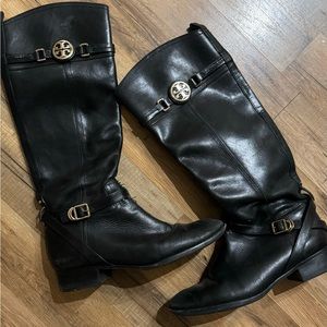 Black Leather and Gold Knee High Boots